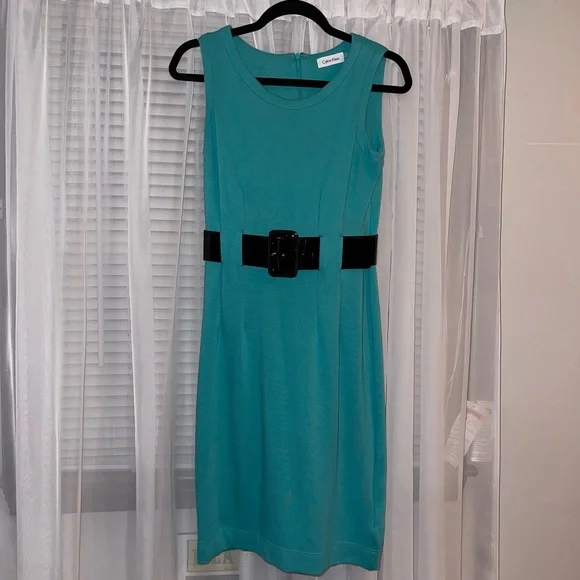 black dress with turquoise belt Queen of Sparkles-Black Turquoise Necklace and Belt Dress
